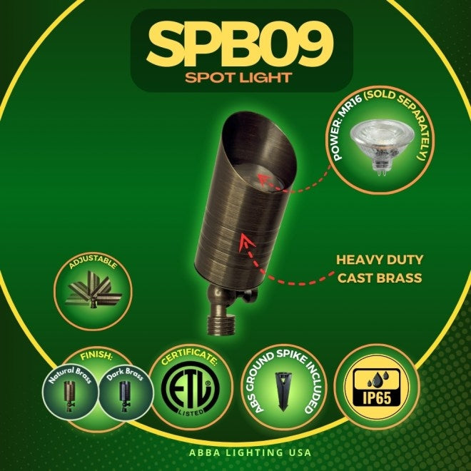 SPB09 12V Low Voltage LED Outdoor Landscape Brass Spotlight