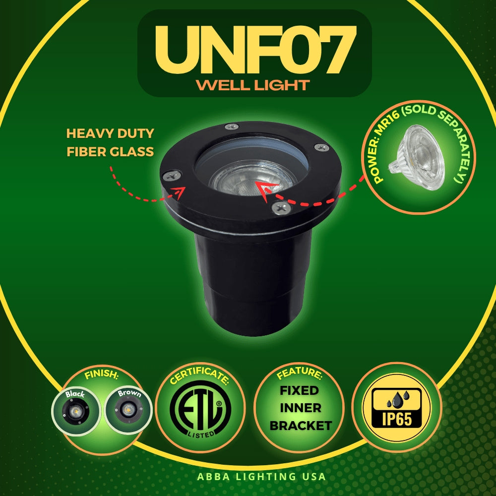 UNF07 Fiber Glass 12V Low Voltage Round LED In-ground Well Light IP65 Waterproof